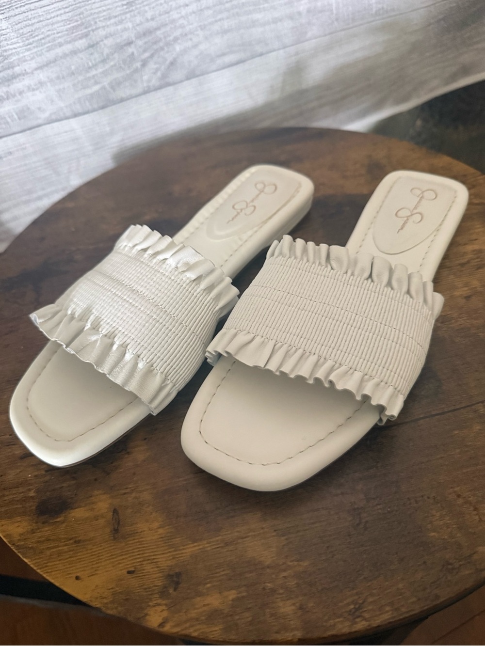 Jessica Simpson White Ruffle Slide Sandals - Picture 2 of 5